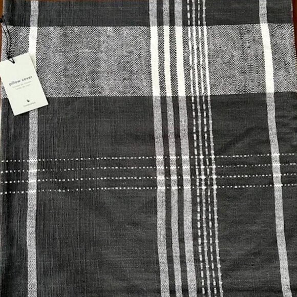 West Elm Woven Origin Plaid Check Pillow Cover Charcoal/Ivory NWT 20" x 20" - Picture 5 of 5